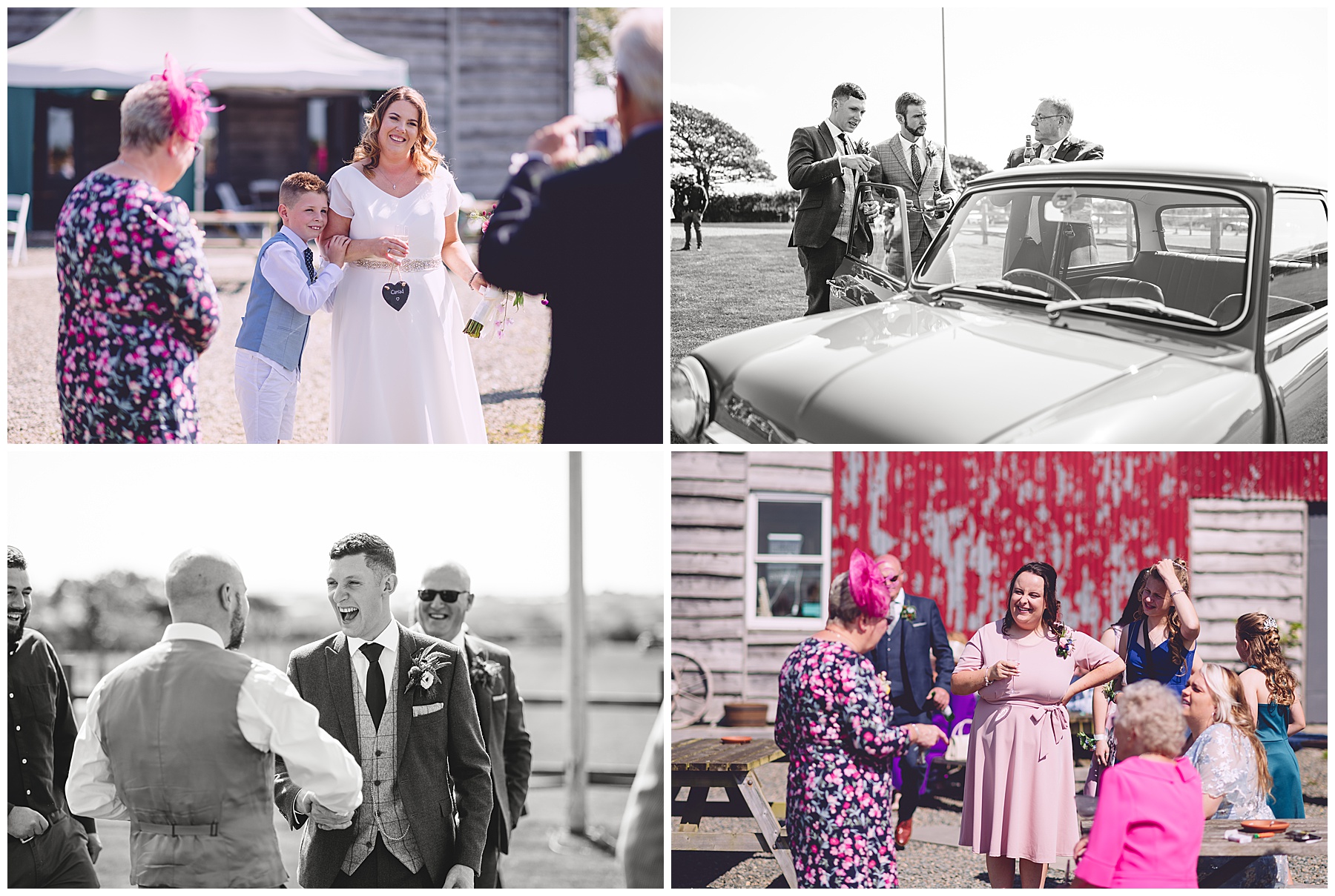 Wedding guests at Woodhouse Barn