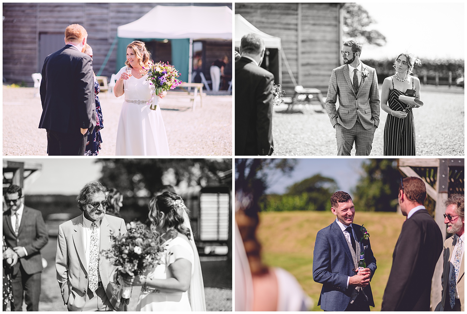 Wedding guests at Woodhouse Barn