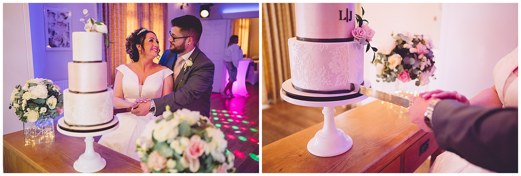 Bride & Groom Cutting Wedding Cake