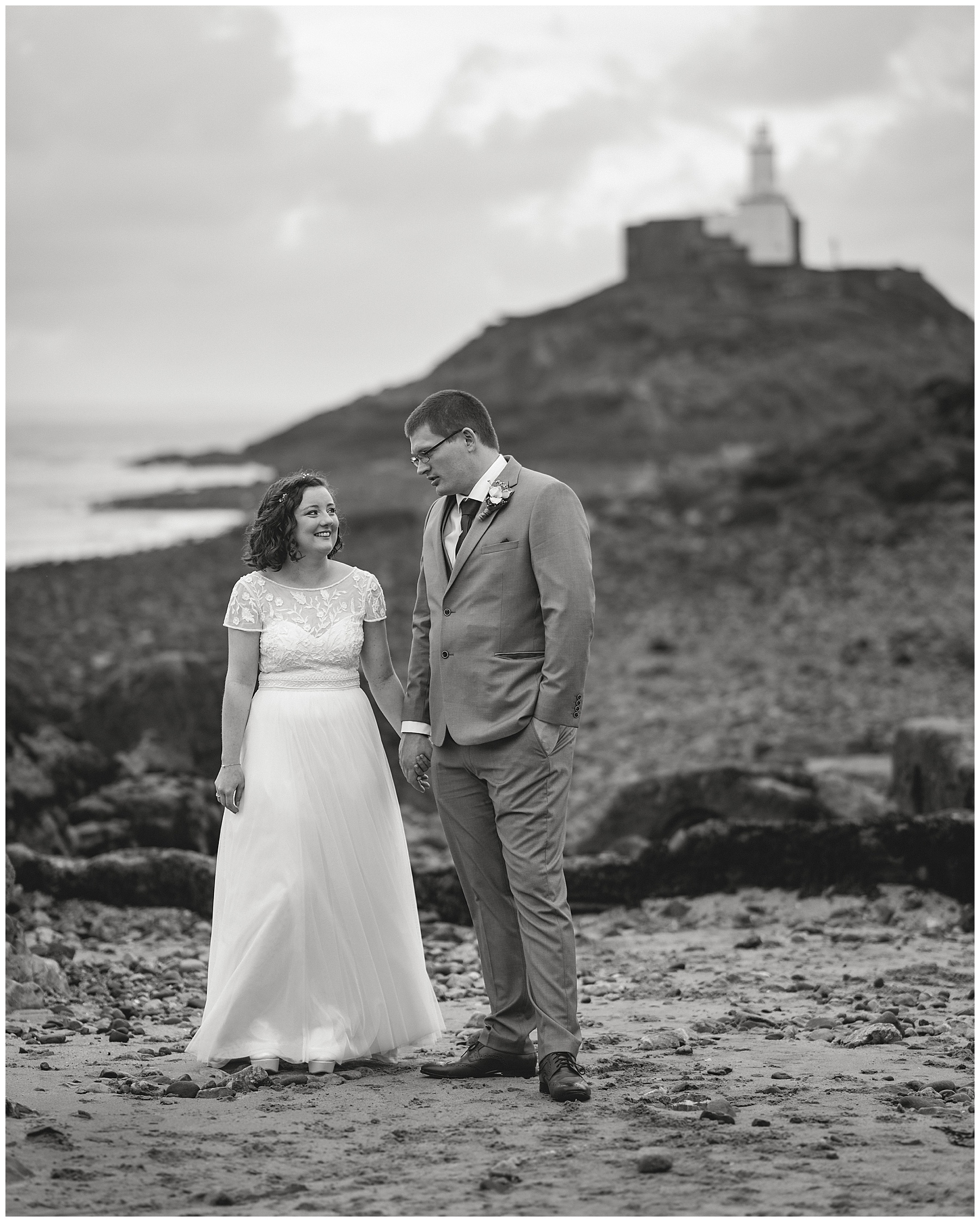 Wedding Photos with Mumbles Lighthouse in Background