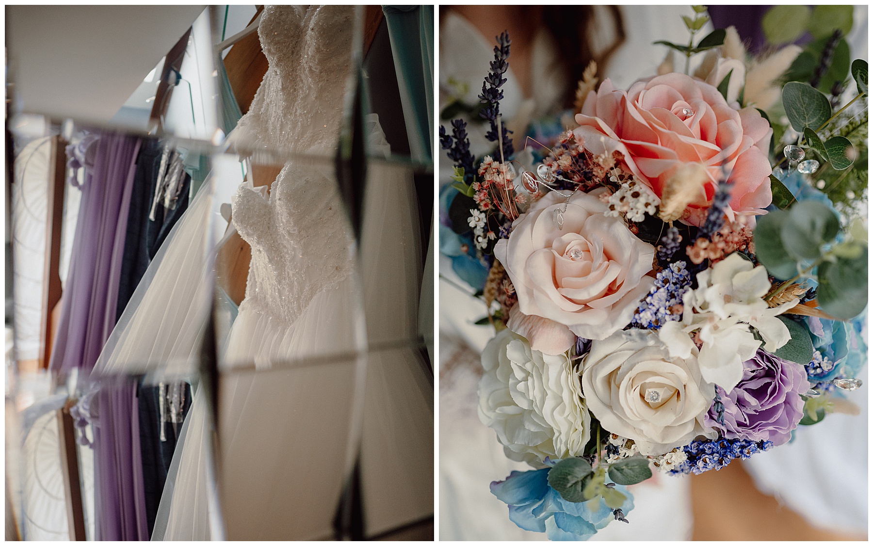 Wedding Flowers & Dress in Mirror