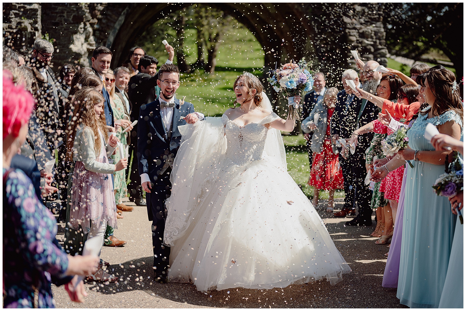 Confetti with Bride and Groom at Margam