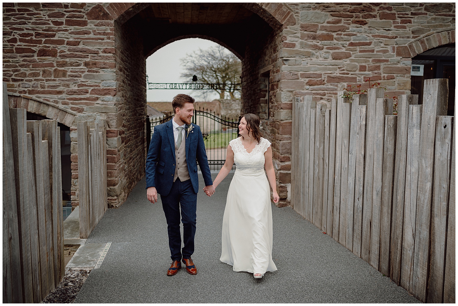 Courtyard Wales Wedding Photos with Bride & Groom