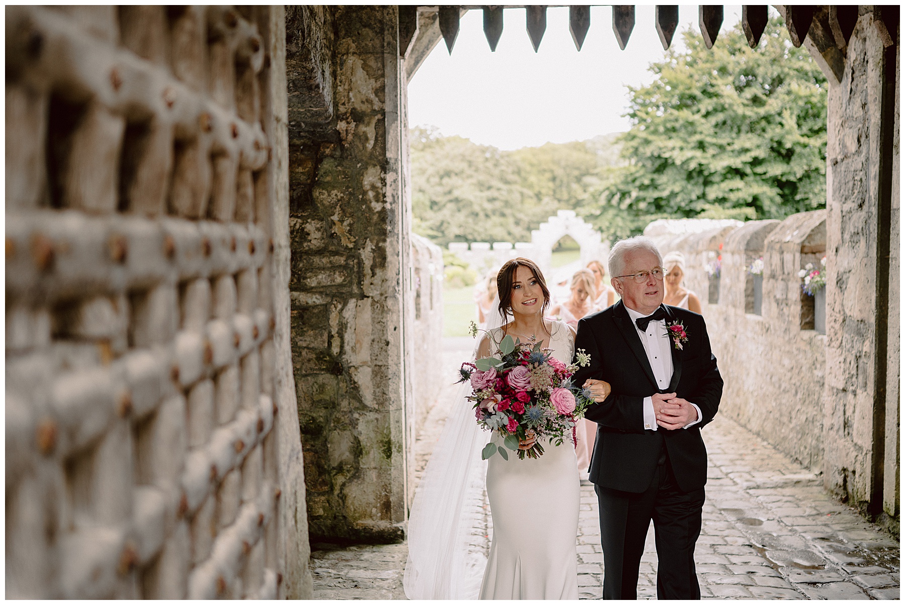Bride and Dad at St Donat's Castle